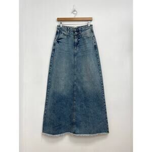 Free People We The Free Come As You Are Rigid Denim Distressed Maxi Skirt Size 0